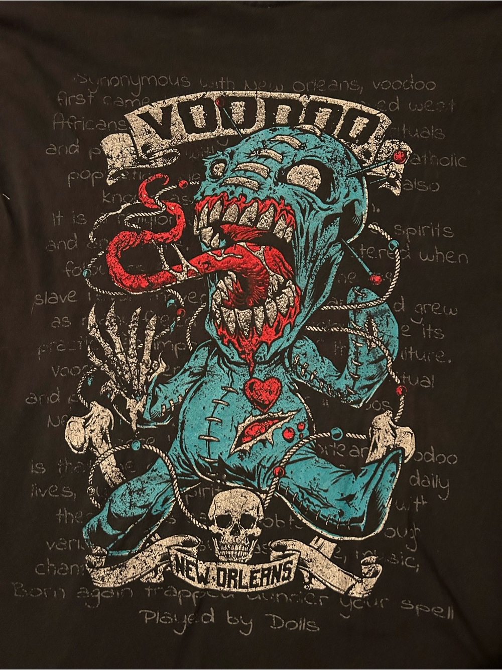 Comfort Colors Black Tee with Teal & Red Voodoo Graphic - Picture 2 of 5